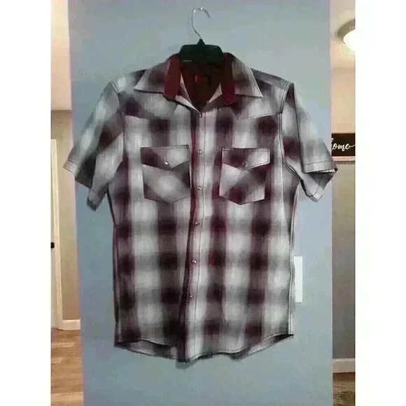 Starr Western Wear Pearl Snap Short Sleeve Shirt SzMedium Burgundy Plaid Pattern - Picture 1 of 7